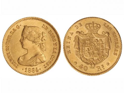 ISABEL II. 40 Reales. 1864. MADRID. 3,30 grs. Parte de brill
