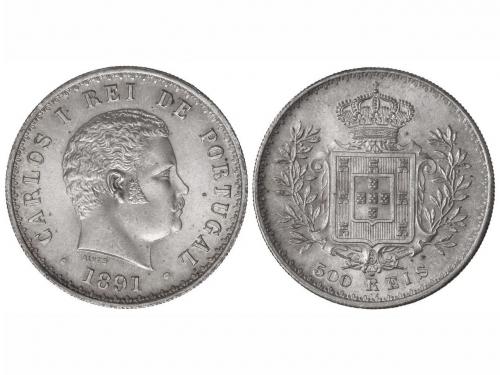 PORTUGAL. 500 Reis. 1891. CARLOS I. 12,49 grs. AR. Brillo or