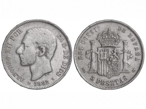 ALFONSO XII. 5 Pesetas. 1882/1 (*18-81). M.S.-M. (Colgada).