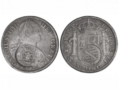 CARLOS IV. 8 Reales. 1795. POTOSÍ. P.P. 26,82 grs. Resello M