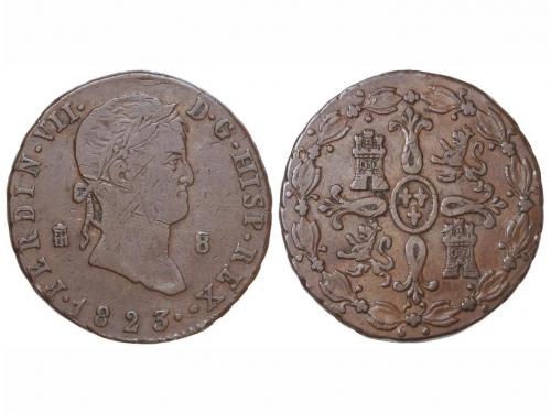 FERNANDO VII. 8 Maravedís. 1823. SEGOVIA. 11,50 grs. Dos pun