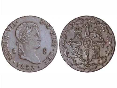 FERNANDO VII. 8 Maravedís. 1833. SEGOVIA. 12,17 grs-. Cal-16