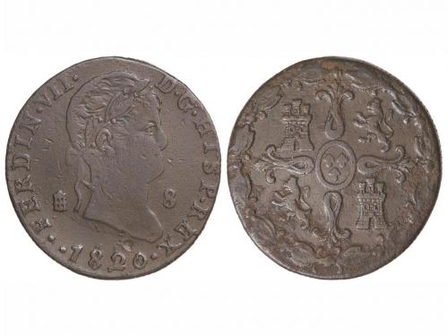 FERNANDO VII. 8 Maravedís. 1820. SEGOVIA. 10,10 grs-. Canto 