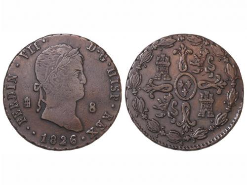 FERNANDO VII. 8 Maravedís. 1826. SEGOVIA. 10,94 grs. Dos pun