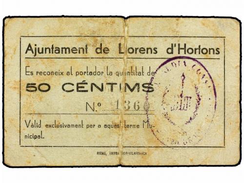 CATALUNYA. 50 Cèntims. Aj. de LLORENS D&#39;HORTONS. (Pequeñas r