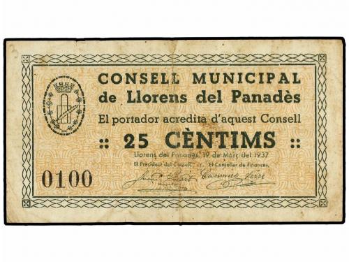 CATALUNYA. 25 Cèntims. 19 Març 1937. C.M. de LLORENS DEL PEN
