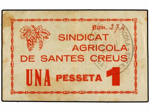 CATALUNYA. 1 Pesseta. 6 Juny 1937. Sindicat Agrícola de SANT