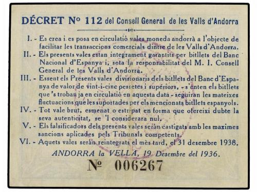 EMISIONES DE ULTRAMAR I ANDORRA. 1 Pesseta. 19 Desembre 1936