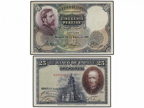 GUERRA CIVIL, ZONA REPUBLICANA. Lote 5 billetes 25 y 50 Pese