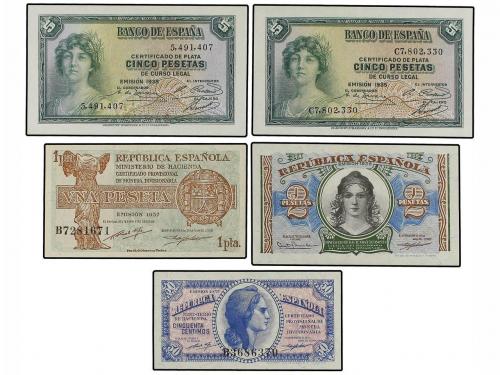 BILLETES ESPAÑOLES. Lote 21 billetes 1, 2, 5 (2), 25 (3), 50