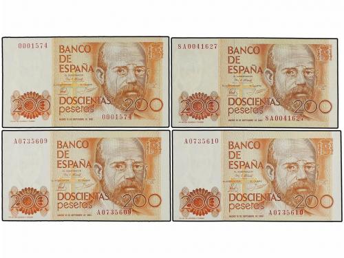 JUAN CARLOS I. Lote 5 billetes 200 (4) y 5.000 Pesetas. 6 Fe