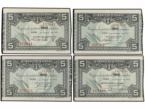GUERRA CIVIL, ZONA REPUBLICANA. Lote 13 billetes 5 (4), 25 (