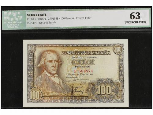 ESTADO ESPAÑOL. 100 Pesetas. 2 Mayo 1948. Bayeu. Serie I. Pr