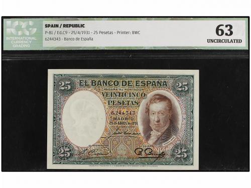 GUERRA CIVIL, ZONA REPUBLICANA. 25 Pesetas. 25 Abril 1931. V