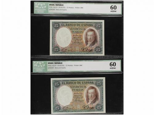 GUERRA CIVIL, ZONA REPUBLICANA. Lote 2 billetes 25 Pesetas. 