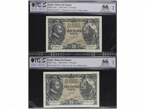 ESTADO ESPAÑOL. Lote 2 billetes 25 Pesetas. 9 Enero 1940. He