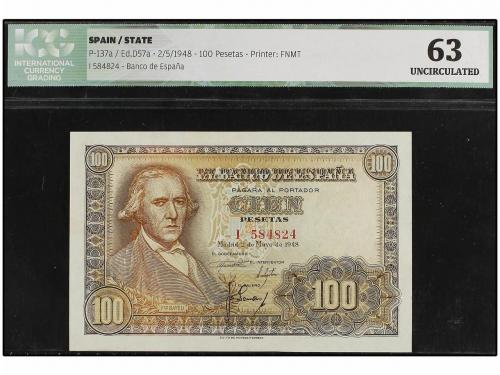ESTADO ESPAÑOL. 100 Pesetas. 2 Mayo 1948. Bayeu. Serie I. Pr