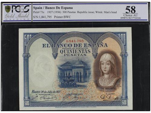 GUERRA CIVIL, ZONA REPUBLICANA. 500 Pesetas. 24 Julio 1927.