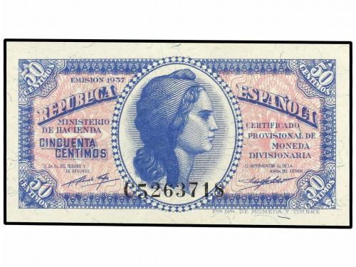 GUERRA CIVIL, ZONA REPUBLICANA. Lote 2 billetes 50 Céntimos.