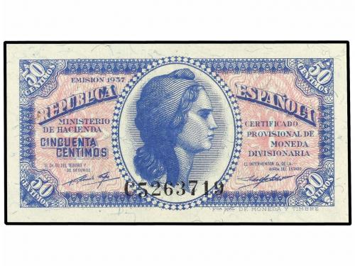 GUERRA CIVIL, ZONA REPUBLICANA. Lote 2 billetes 50 Céntimos.