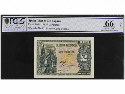 ESTADO ESPAÑOL. Lote 2 billetes 2 Pesetas. 12 Octubre 1937. 