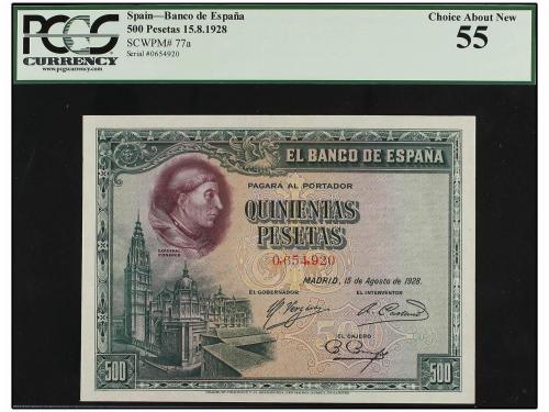 GUERRA CIVIL, ZONA REPUBLICANA. 500 Pesetas. 15 Agosto 1928.