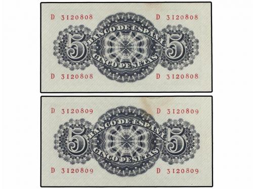 ESTADO ESPAÑOL. Lote 2 billetes 5 Pesetas. 12 Abril 1947. Sé