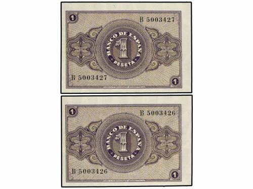 ESTADO ESPAÑOL. Lote 2 billetes 1 Peseta. 12 Octubre 1937. S
