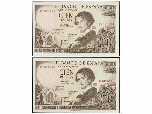 ESTADO ESPAÑOL. Lote 4 billetes 100 Pesetas. 19 Noviembre 19