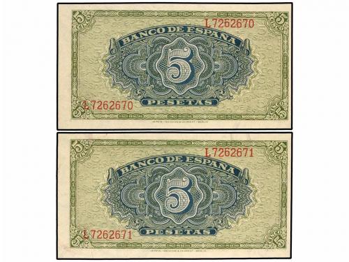 ESTADO ESPAÑOL. Lote 2 billetes 5 Pesetas. 4 Septiembre 1940