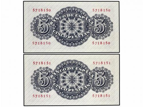 ESTADO ESPAÑOL. Lote 2 billetes 5 Pesetas. 12 Abril 1947. Sé