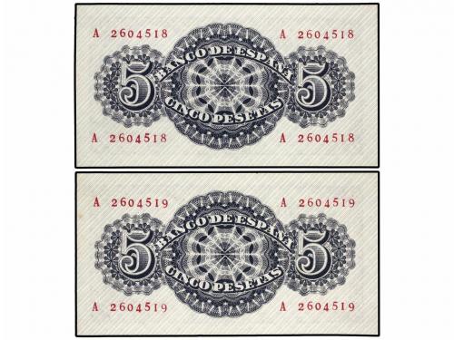 ESTADO ESPAÑOL. Lote 2 billetes 5 Pesetas. 12 Abril 1947. Sé