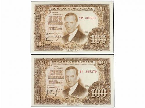 ESTADO ESPAÑOL. Lote 12 billetes 100 Pesetas. 7 Abril 1953. 