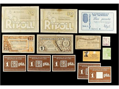 CATALUNYA. Lote 18 billetes y 8 fichas. Pesseta. 1937. C.M. 