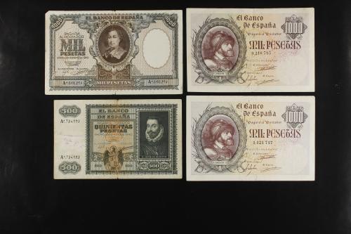 ESTADO ESPAÑOL. Lote 10 billetes 25 (4), 100 (2), 500 y 1.00