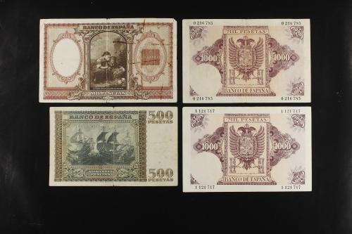 ESTADO ESPAÑOL. Lote 10 billetes 25 (4), 100 (2), 500 y 1.00