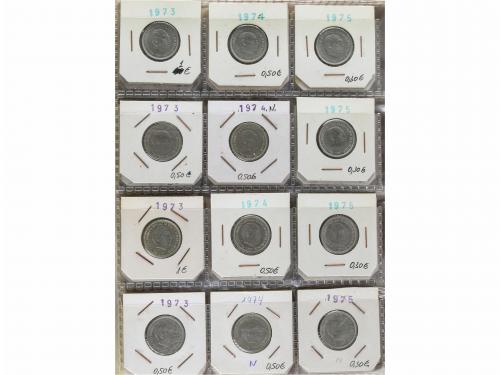 ESTADO ESPAÑOL. Lote 114 monedas 5 (71), 25 (30) y 50 Peseta