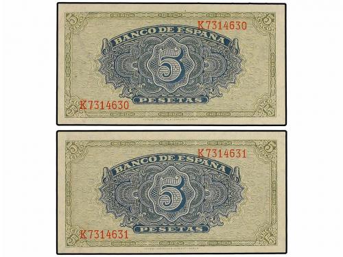 ESTADO ESPAÑOL. Lote 2 billetes 5 Pesetas. 4 Septiembre 1940