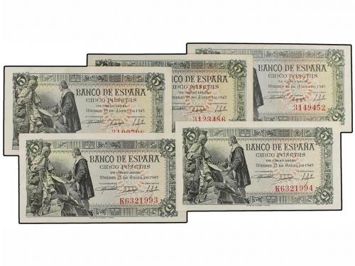 ESTADO ESPAÑOL. Lote 5 billetes 5 Pesetas. 15 Junio 1945. Ca