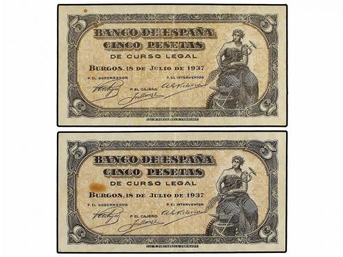 ESTADO ESPAÑOL. Lote 2 billetes 5 Pesetas. 18 Julio 1937. Po