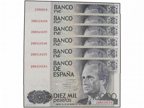 JUAN CARLOS I. Lote 6 billetes 10.000 Pesetas. 24 Setiembre 