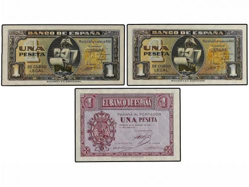 ESTADO ESPAÑOL. Lote 3 billetes 1 Peseta. 12 Octubre 1937 y 