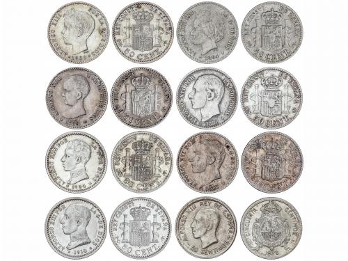 LOTES CENTENARIO. Lote 8 monedas 50 Céntimos. 1880 a 1926. A