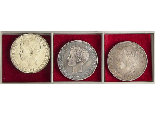 ALFONSO XIII. Lotre 3 monedas 5 Pesetas. 1897, 1898 y 1899 (