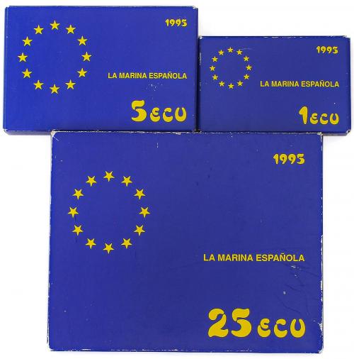EMISIONES EN ECU. Serie 3 monedas 1, 5 y 25 Ecu. 1995. AR. L