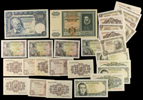 BILLETES ESPAÑOLES. Lote 50 billetes 1 a 1.000 Pesetas. Dest