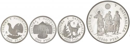 JUAN CARLOS I. Serie 4 monedas 2.000 (2), 5.000 y 10.000 Pes