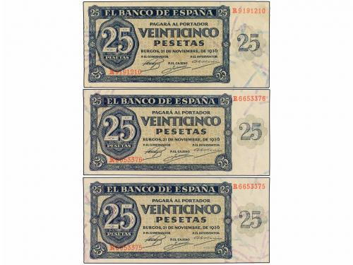 ESTADO ESPAÑOL. Lote 3 billetes 25 Pesetas. 21 Noviembre 193