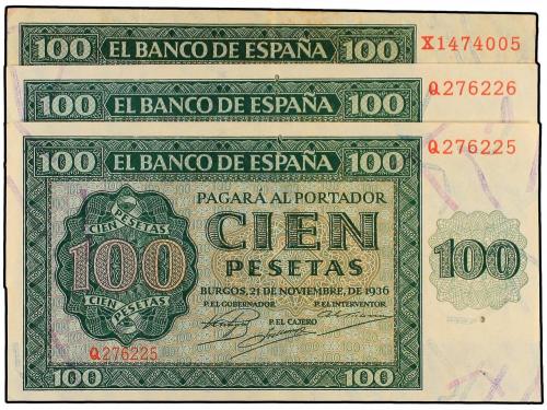 ESTADO ESPAÑOL. Lote 3 billetes 100 Pesetas. 21 Noviembre 19