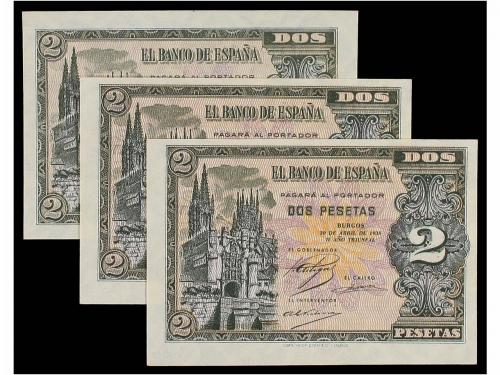 ESTADO ESPAÑOL. Lote 3 billetes 2 Pesetas. 30 Abril 1938. Ca